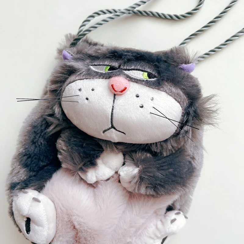 Cartoon Naughty Cat Lucifer Mini Lipstick Makeup Bag draw String Handbag  Animal Plush Doll Cute Small Change Children's Gift