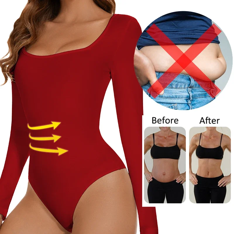 MISSMOLY женское боди с глубоким вырезом и квадратным длинными рукавами