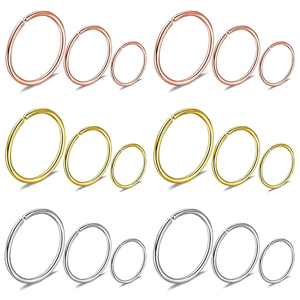 

18Pcs 316L Stainless Steel Nose Ring Hoop Cartilage Hoop Septum Piercing for Women Men 6mm 8mm 10mm