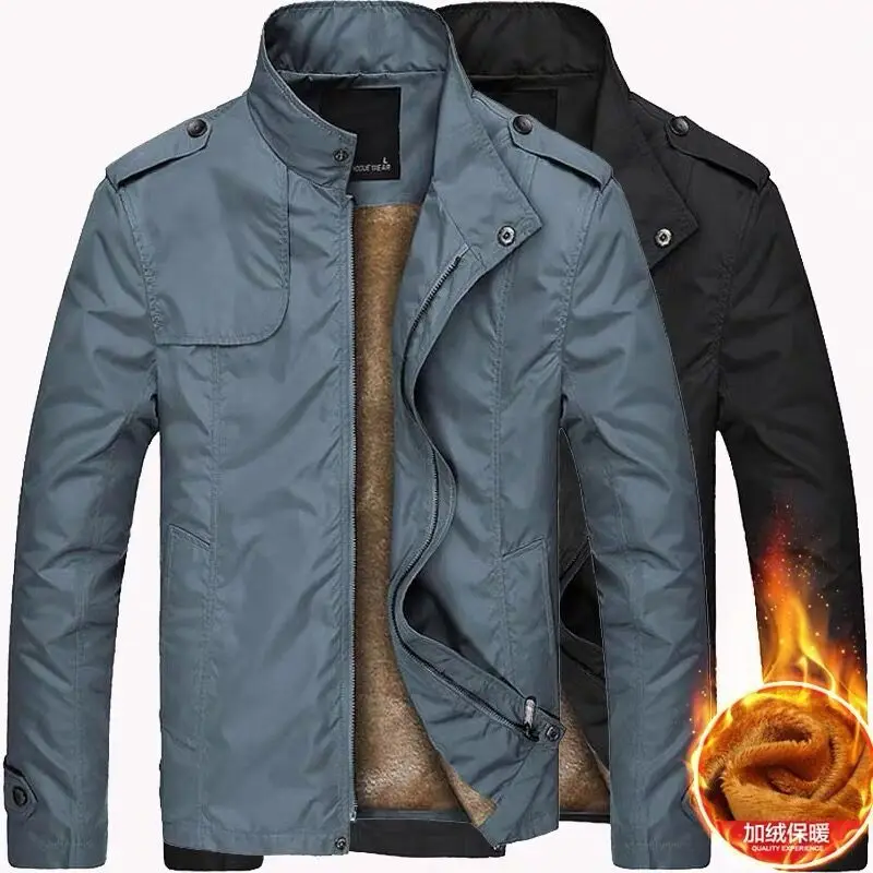

Winter fleece jacket men handsome thickened warm solid color pocket stand collar jacket pilot thickened warm jacket men outwear