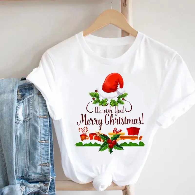 

Women Holiday Sweet Cute 2022 Merry Christmas New Year T Tee Fashion Pretty Nice Print Tshirt Top Cartoon Graphic T-shirt