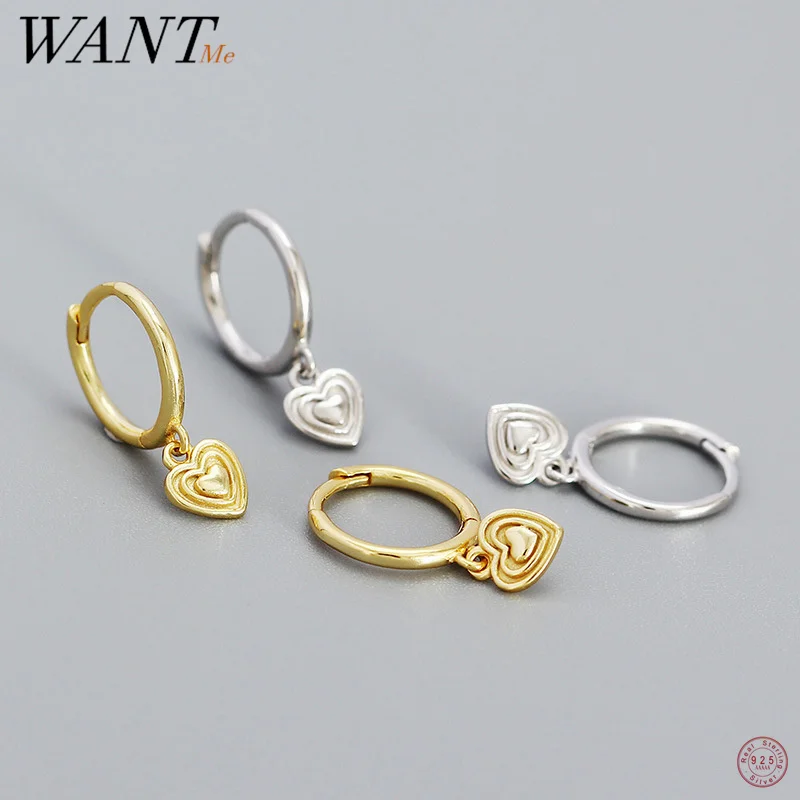 

WANTME 925 Sterling Silver Romantic Simple Love Heart Drop Earrings for Women Bohemian Statement Gold Hoop Party Jewelry Gift