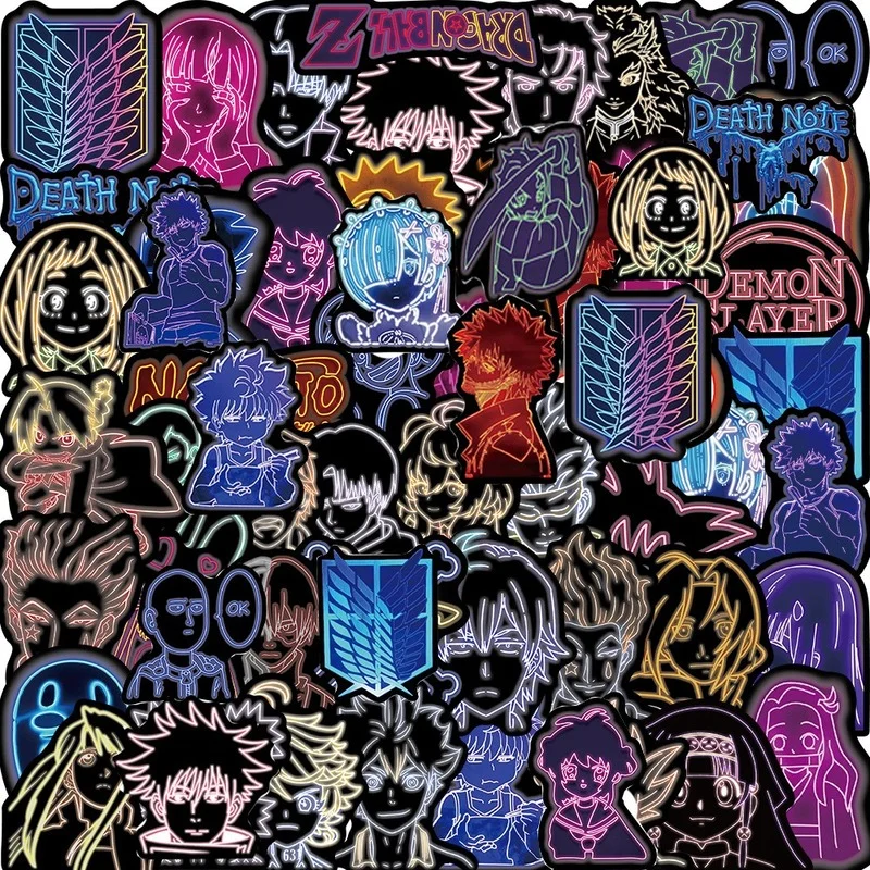

10/30/50 шт., неоновые наклейки в стиле аниме