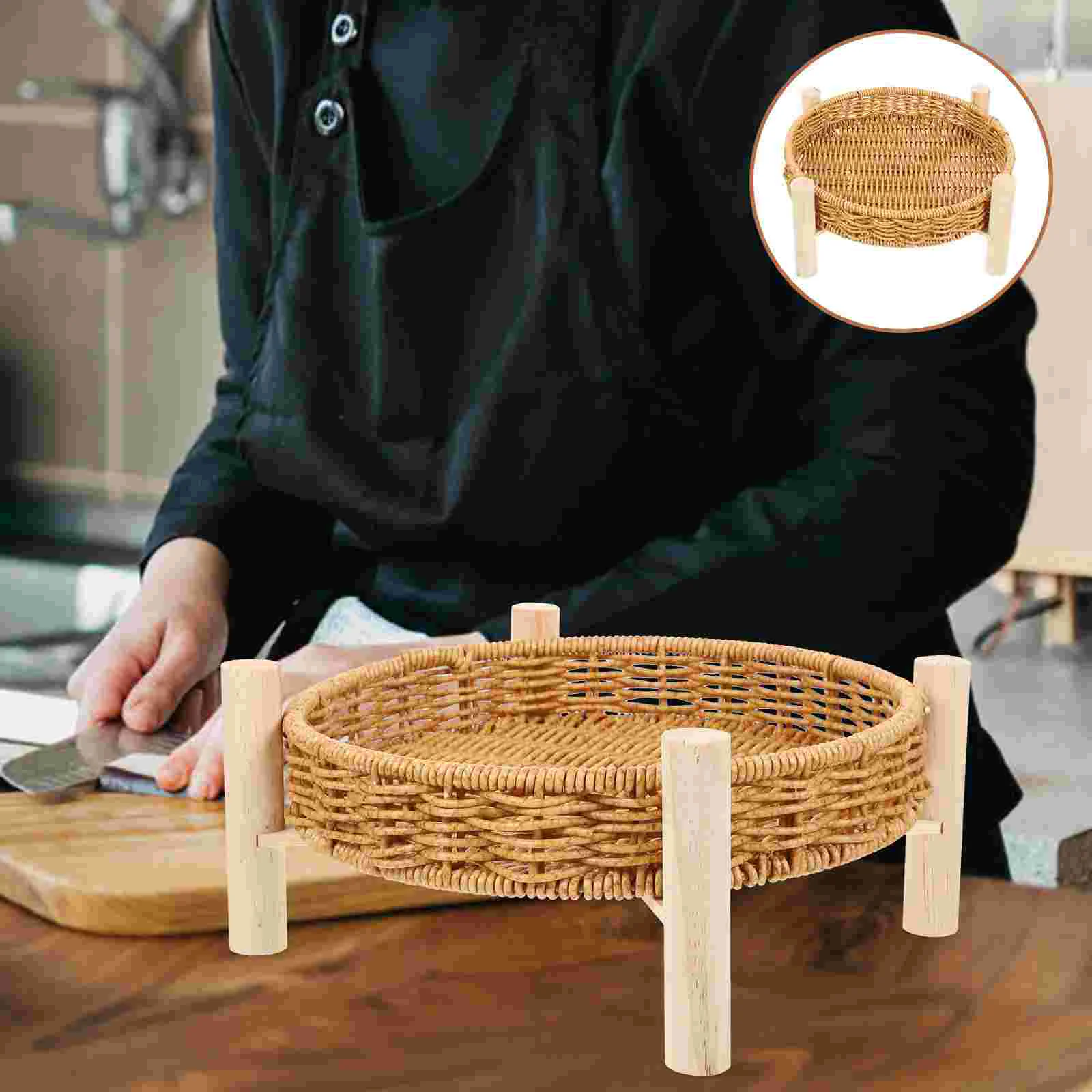 

Tray Basket Serving Fruit Bread Woven Candy Wicker Rattan Snack Storage Table Bowls Round Coffee Trays Baskets Decorative Pantry