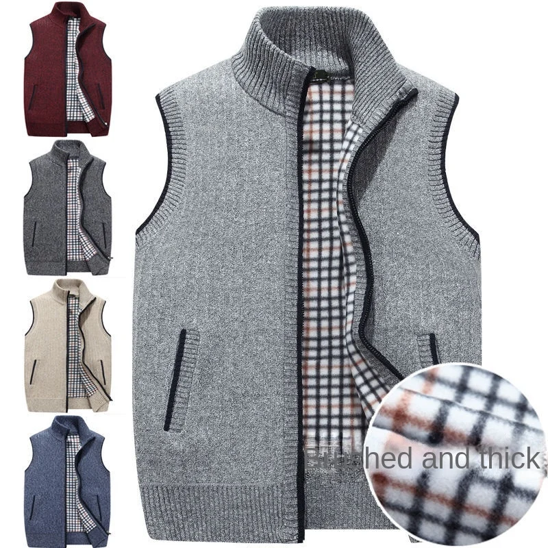 Men's Cardigan Vest Stand Collar Thick Sleeveless Sweatercoat Full Zipper Turtleneck Jackets Warm Male Knitted Clothing size 3XL