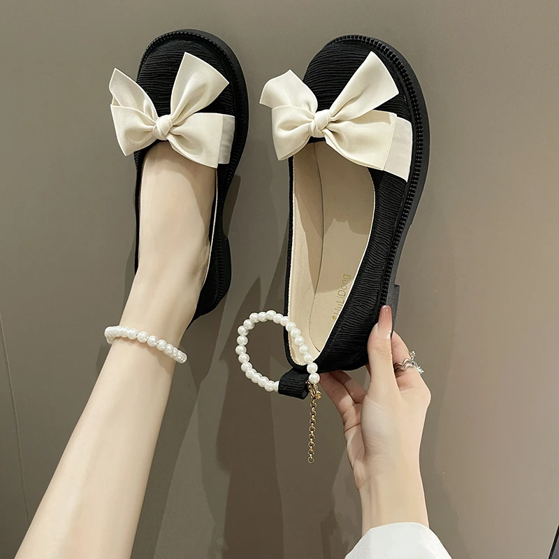 

2022 Autumn New Lolita Women Mary Janes Shoes Fashion Retro Bow Pearl Flats Platform Oxford Shoes Ladies Sandals Casual Zapatos