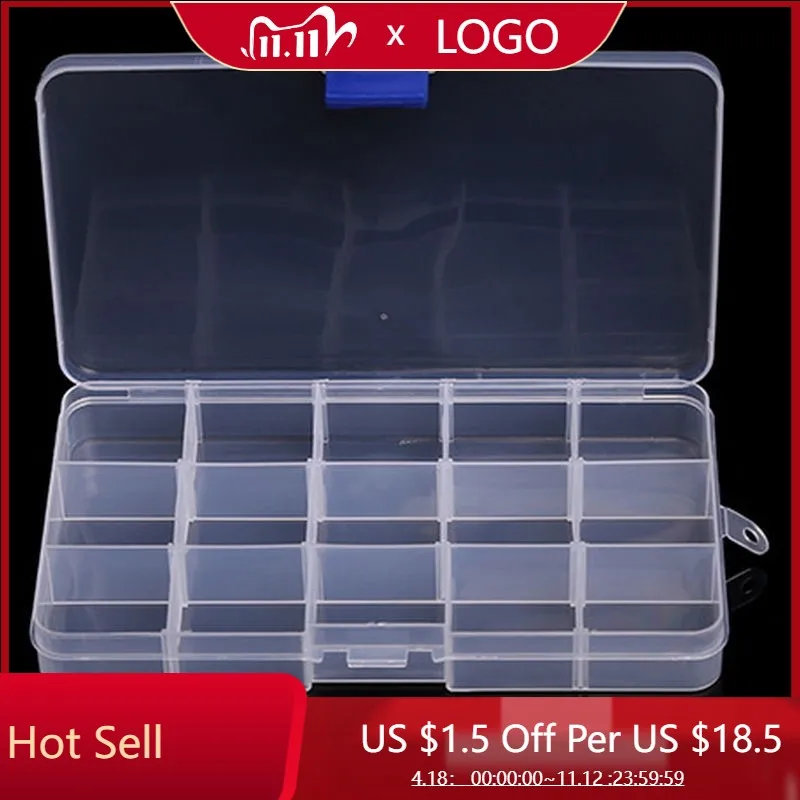 

10/15/24/36 Plastic Transparent Box Compartment Jewelry Earrings Rings Beads Organizer Adjustable Storage Case