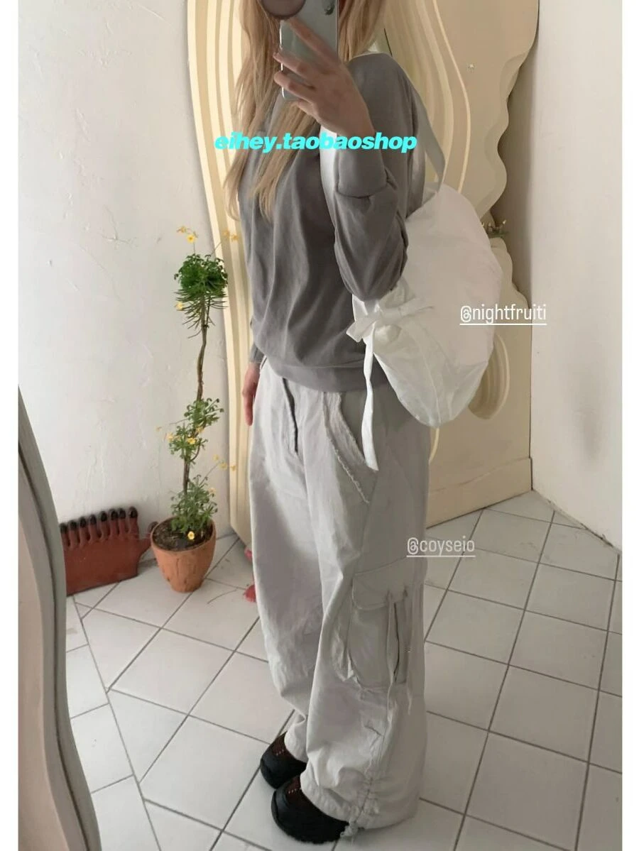 Брюки-карго женские эластичные на молнии с карманами Y2k