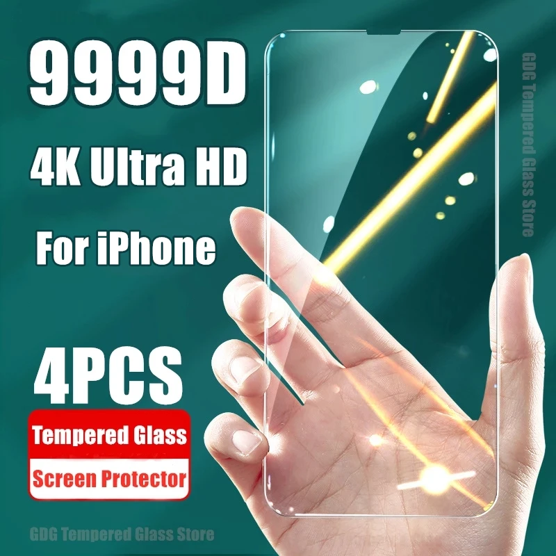 

4PCS Tempered Glass for iPhone 13 12 11 Pro XR X XS Max Screen Protector on for iPhone 12 Pro Max Mini 7 8 6 6S Plus SE3 Glass