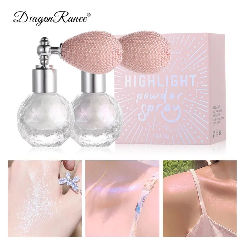 

3 Colors Brighten Shimmer Glitter Loose Powder Spray Face Makeup Stick Highlighter Powder Creamy Texture Sprayer Cosmetic