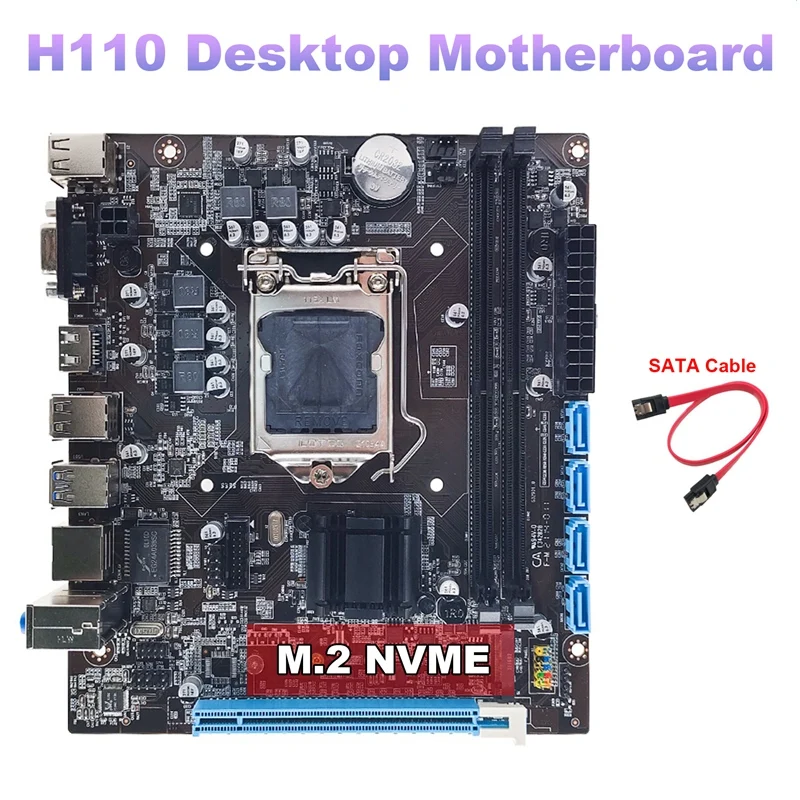 

Материнская плата H110 + кабель SATA LGA1151 M.2 NVME поддержка 2XDDR4 для процессора 6/нм, материнская плата для настольного компьютера