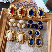 vintage earrings stud blue red opal resin antient jewelry femme party travelling accessories