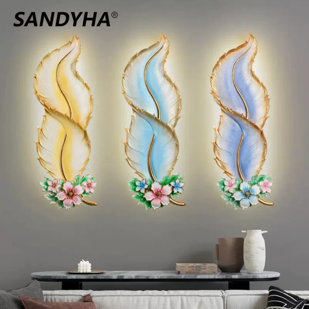 

Современные Роскошные светодиодные настенные лампы в скандинавском стиле, комнатные прикроватные светильники с перьями для спальни, гости...