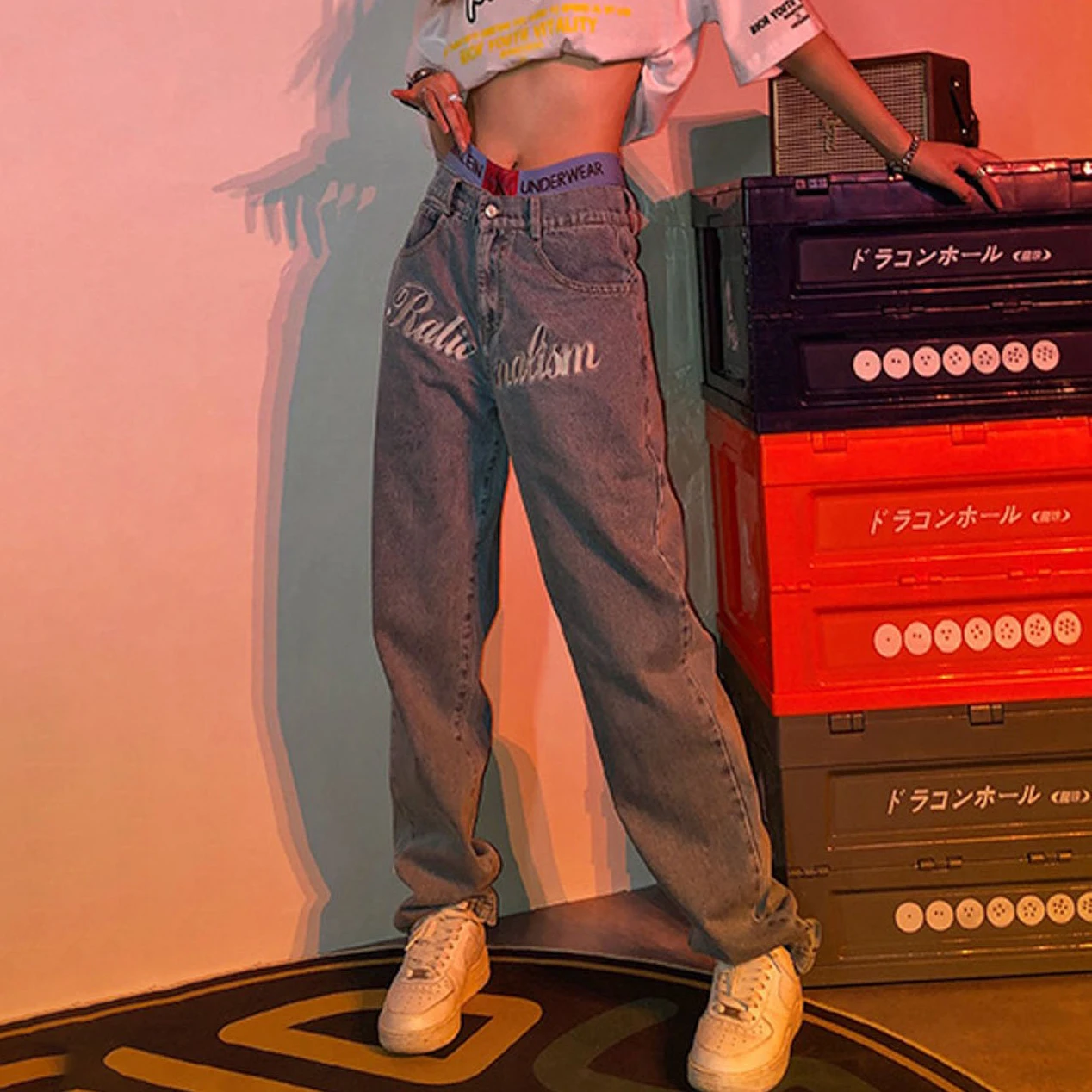 

Autumn Fashion Women's Jeans Y2K Streetwear Denim Retro Solid Color Straight Jeans Trousers Mother Friendly High Waist Pants