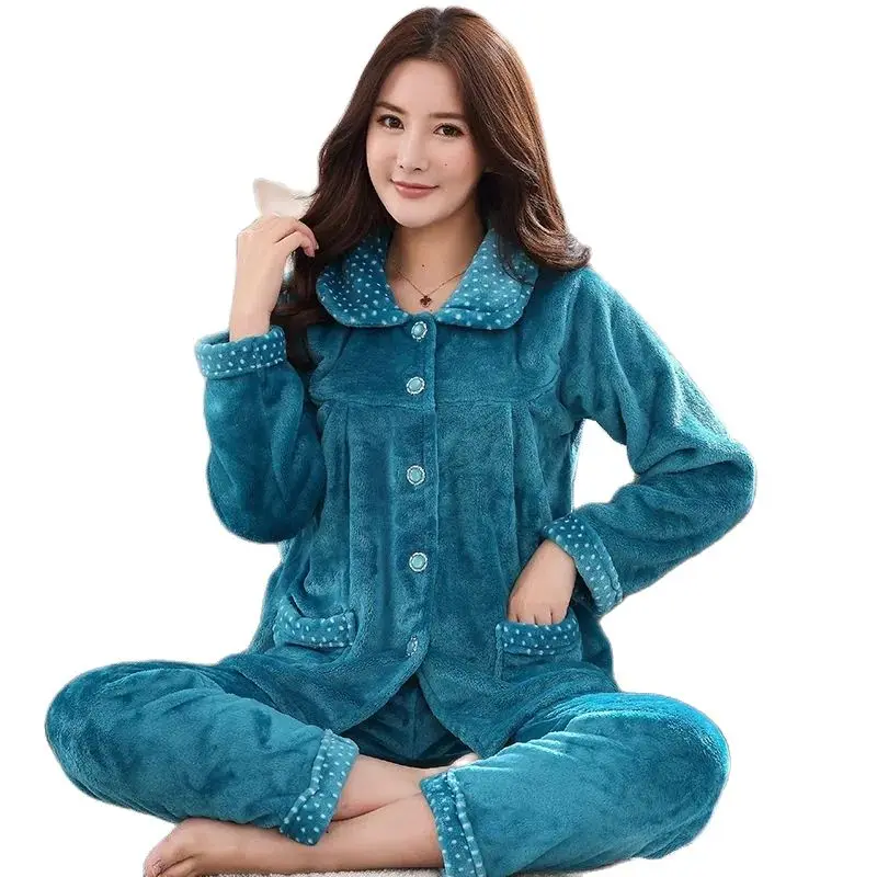 

Костюм из двух предметов, осенние брюки, фланелевая Новая Женская весенне-зимняя Пижама 2022, домашний теплый плотный 2 мягкий свободный компл...