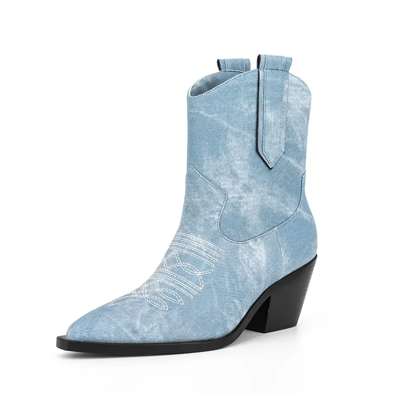 

Fashion Woman Ankle Boots Pointed Toe Solid Color Crude Heel Female Shoes Winter Sewing Thick Bottom Cowgirl Boots Botines Mujer