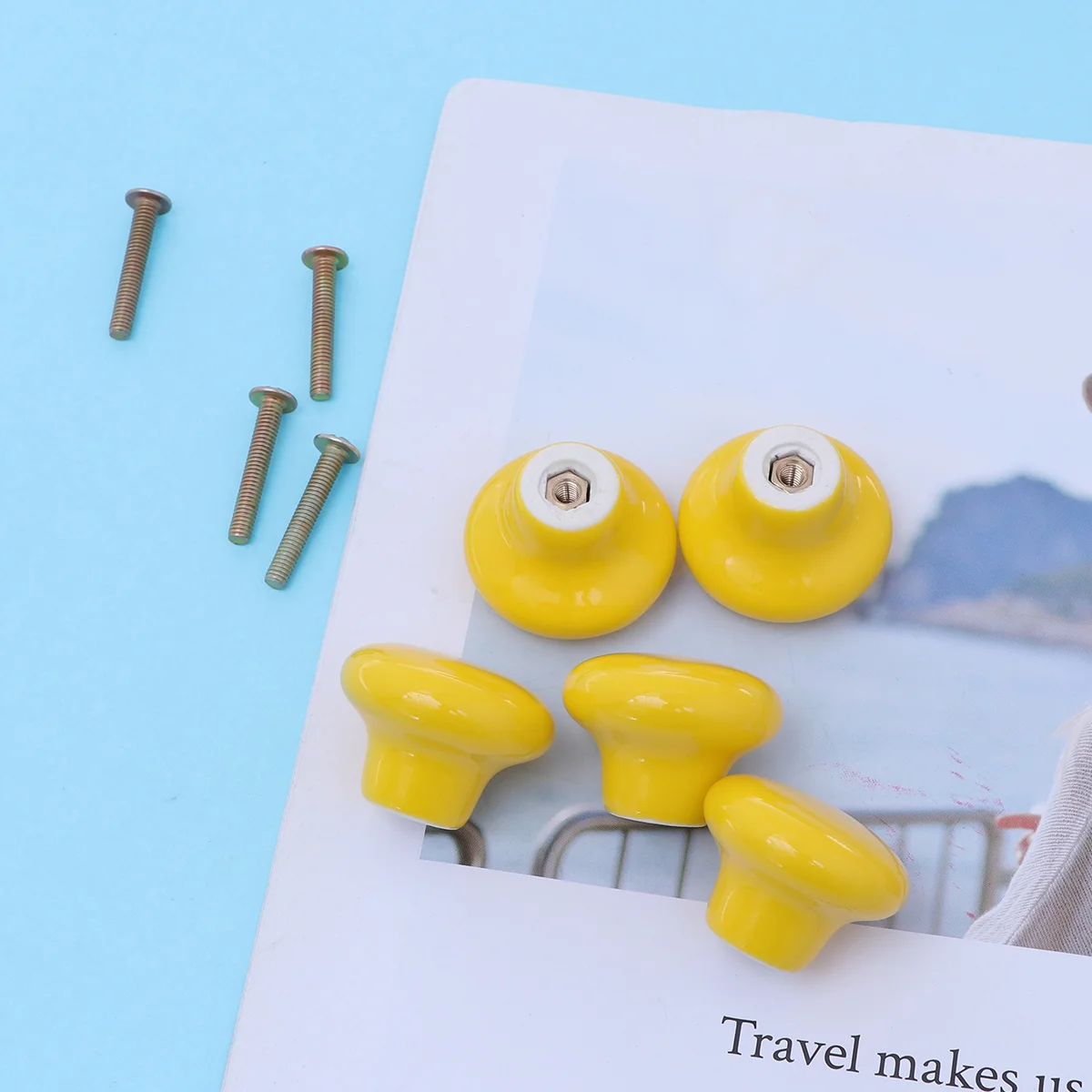 

5pcs Round Ceramic Kitchen Cupboard Cabinet Drawer Door Knobs Handles - (Yellow)