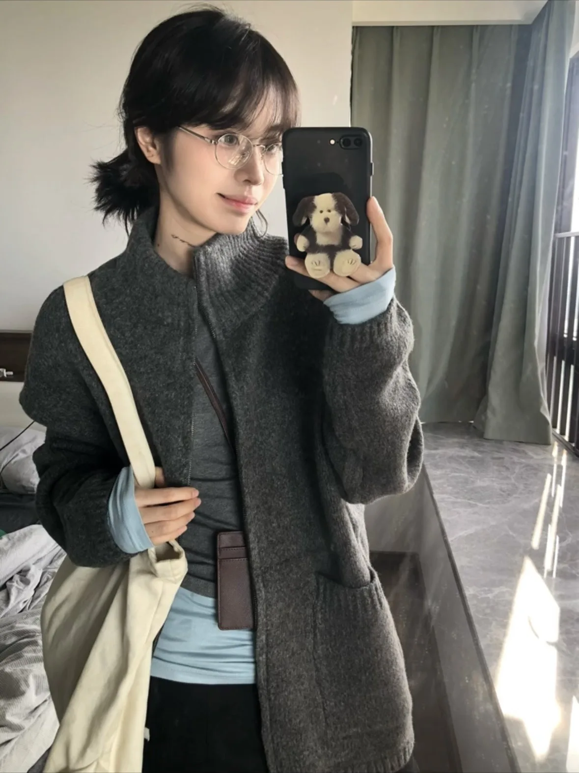 Корейский серия простое Sle мягкий клейкий серый свитер верхняя одежда для женщин