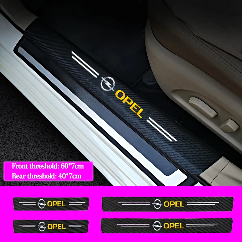 

4 шт. кожаные наклейки на пороги автомобиля, наклейки из углеродного волокна для Opel OPC Mokka Vectra Insignia Astra Corsa, автомобильные аксессуары