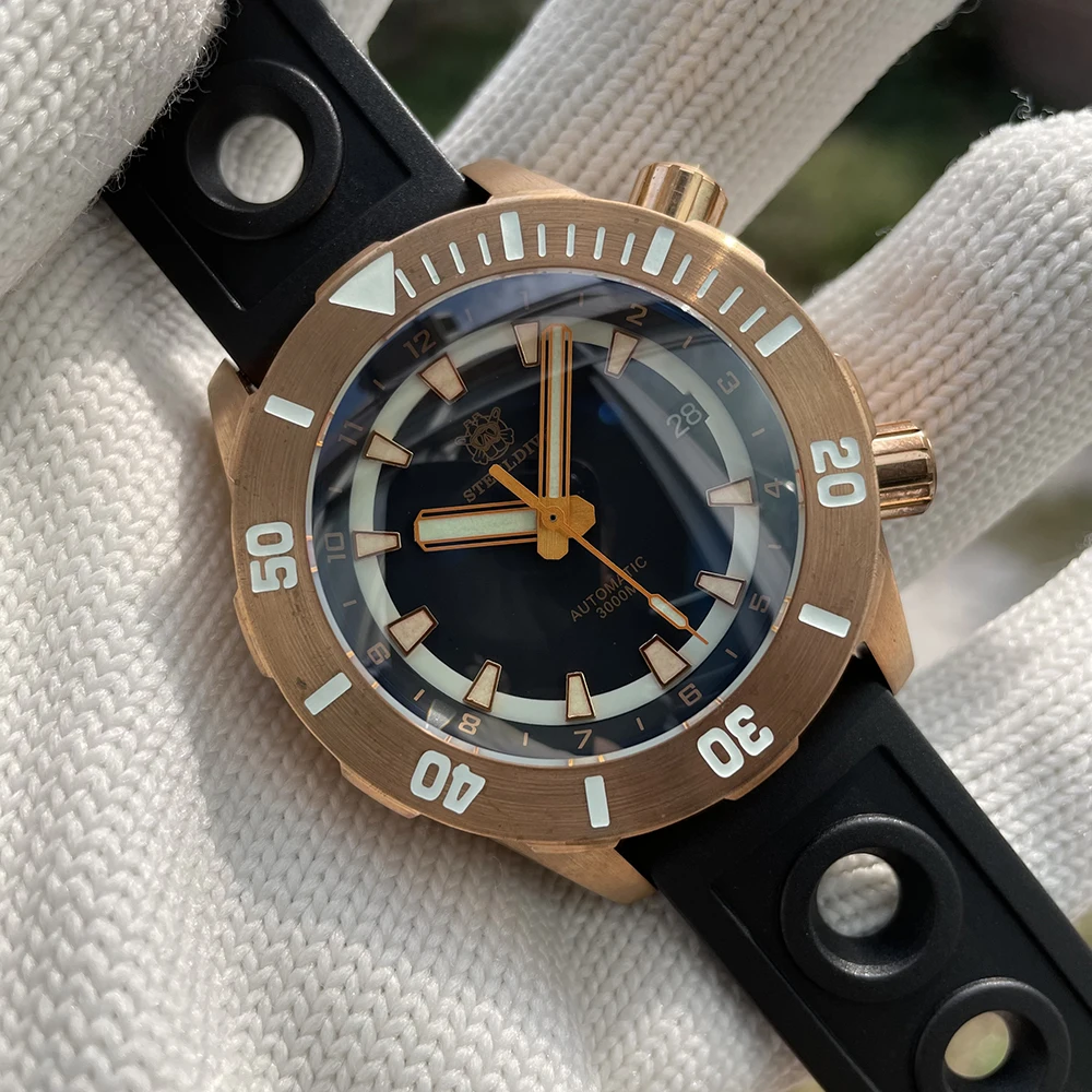 

STEELDIVE New Arrival Bronze Mechanical Watch SD1950S Two Crowns Unique Desgin 3000M Waterproof Deep Sea Men's Diving Watch Vent