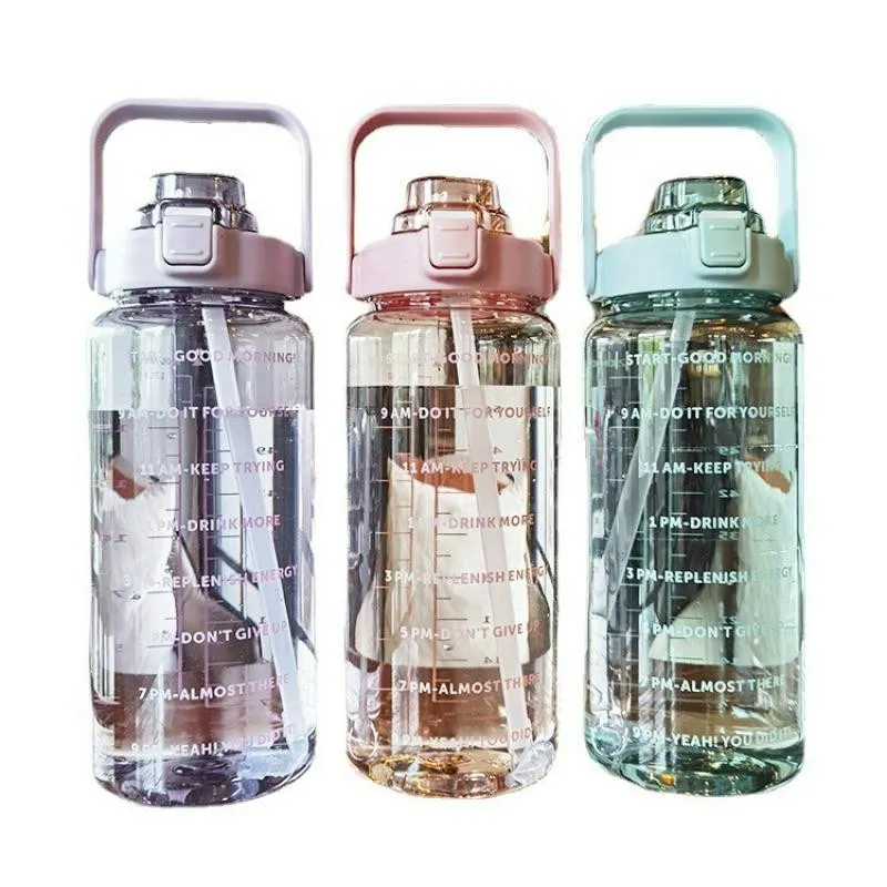 2l Sports Water Bottle With Straw Portable Large Capacity Innovative Summer Jug Time Marker Gym |