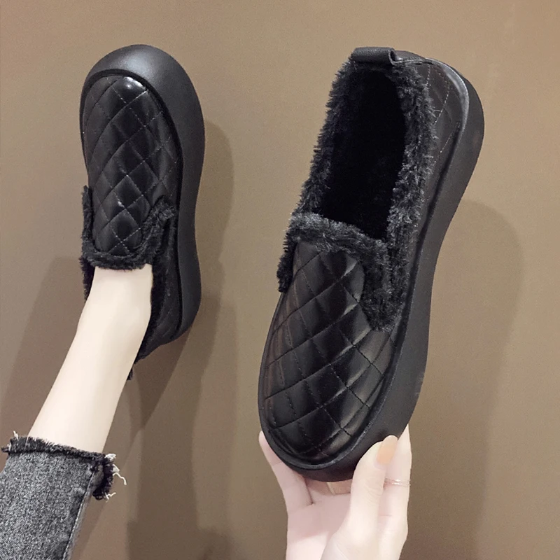 

Winter Shoes Women Modis Loafers Fur Slip-on Female Footwear Clogs Platform 2022 Slip On Dress New Creepers PU Rome Med Basic Ru