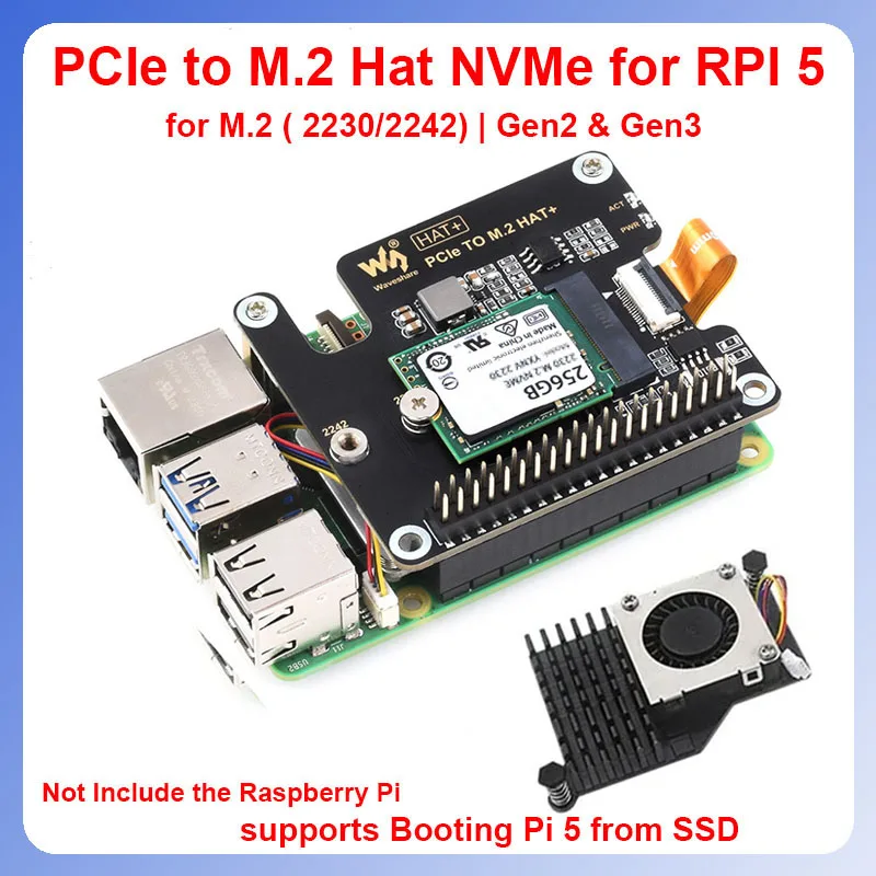 Raspberry Pi 5 NVME PCIe на M.2 HAT высокоскоростная Плата расширения GPIO Gen 2 3 16P кабель