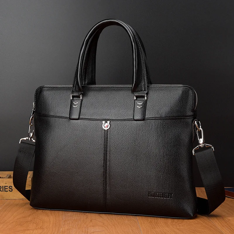 Business Men Zipper Briefcases Executive PU Leather Man Handbag For Documents Luxury Shoulder Messenger Bag Male Laptop Bag