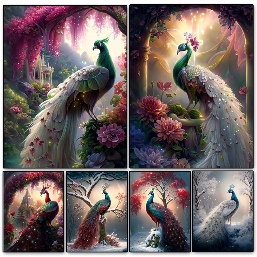 

diamond painting animal peacocks 5d diy cross stitch kit full square round drill mosaic embroidery winter bird home decor FT001