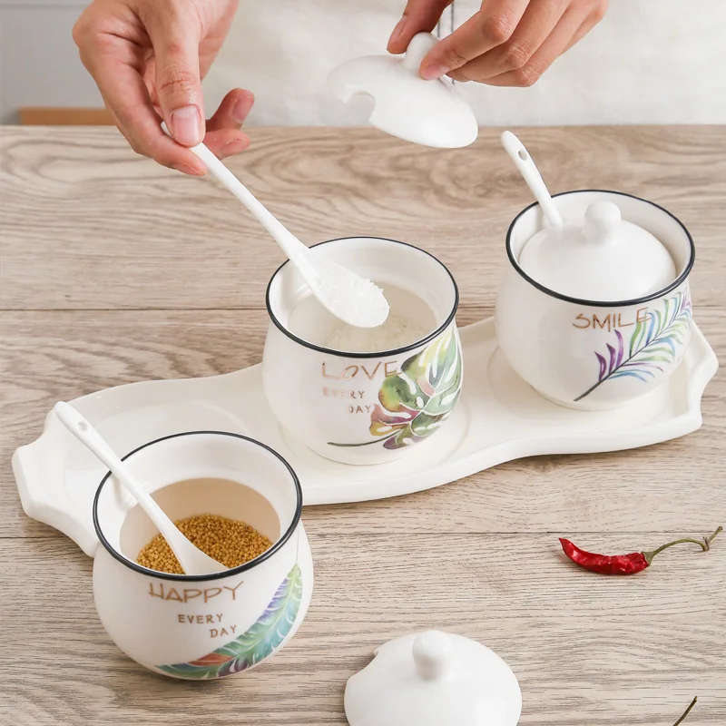 

Salt Sugar Spice Jars Ceramic Nordic Container Seasoning Box Modern Spice Jars Set Rangement Cuisine Kitchen Accessories 50