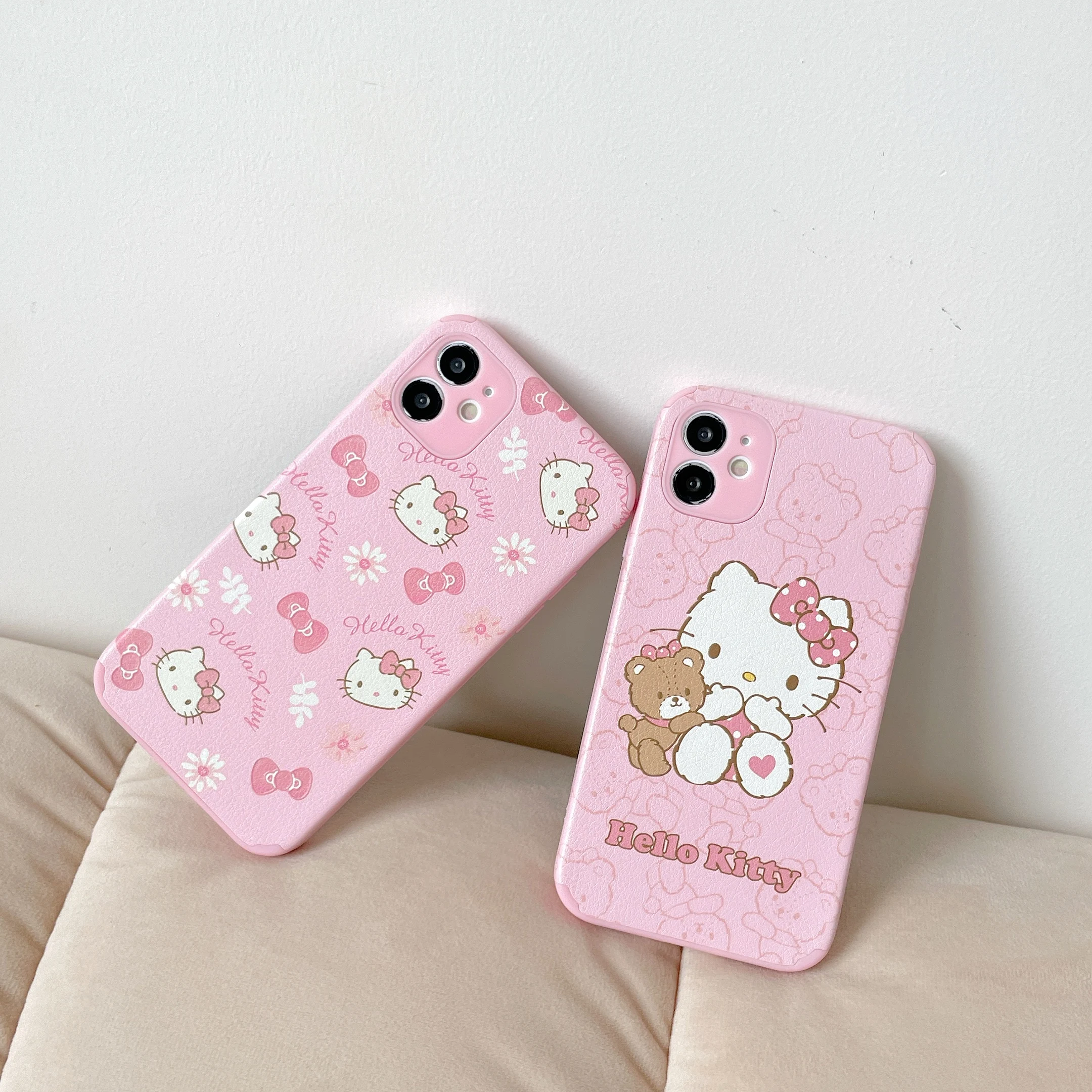 

BANDAI Sanrio Hello Kitty Bear Cute Cartoon Silicone Phone Case for iPhone 11 12 13 Pro Max 7 8 Plus X XR XS MAX Hard Fundas