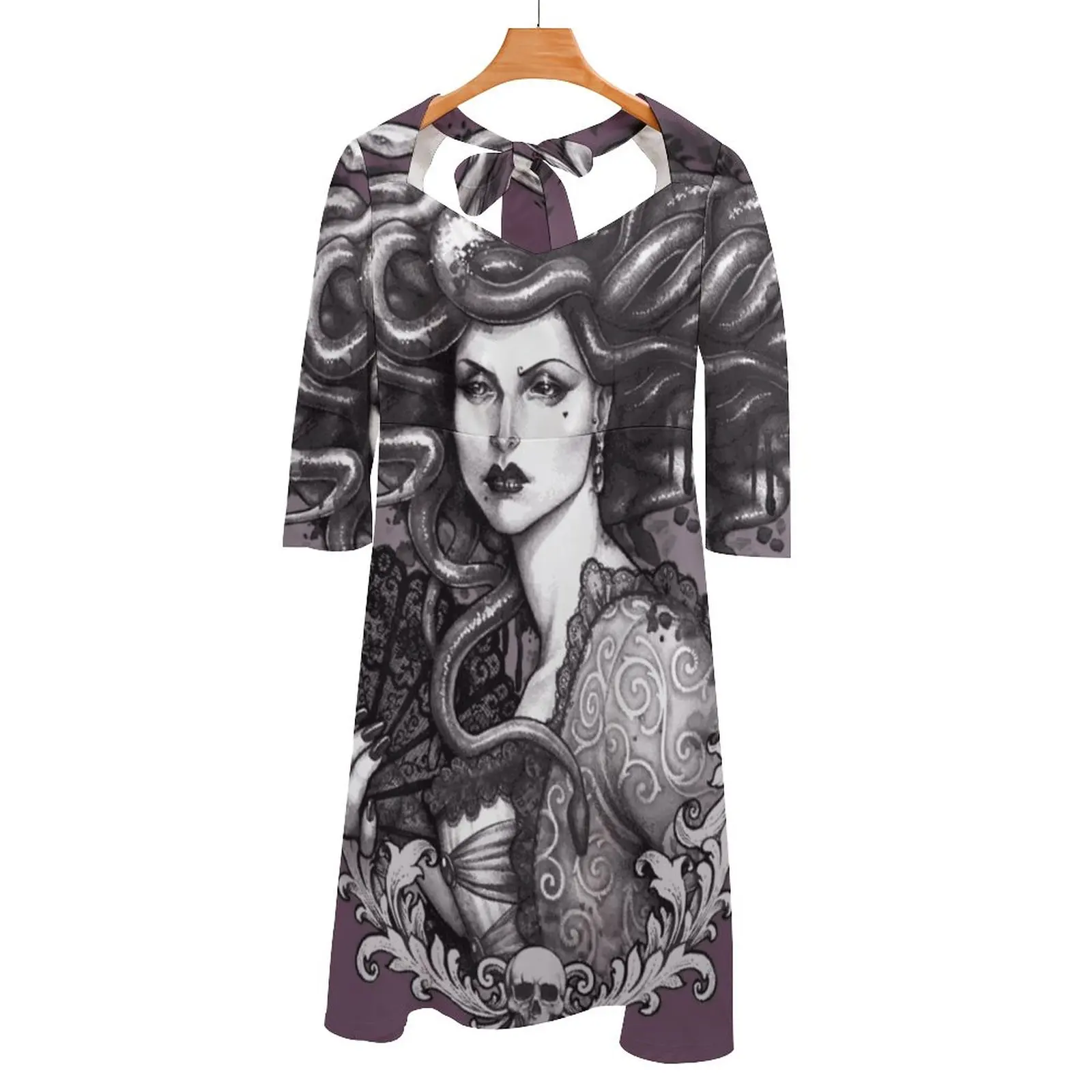 

Imperatrix Mundi Back Lacing Backless Dress Square Neck Dress New Elegant Women Waist Tight Dress Original Tattoo Dollmaker