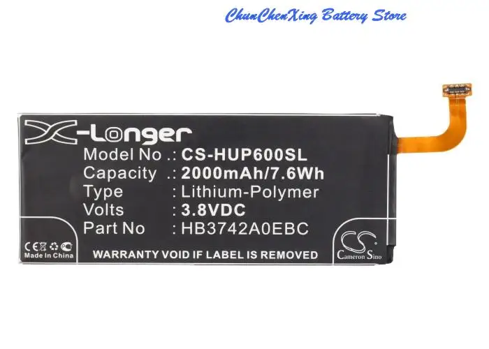 

GreenBattery High Quality 2000mAh Battery HB3742A0EBC,HB3742A0EBW for Huawei Ascend G610,G620,G620S,G630,P6, P6S, P7 Mini, C8817