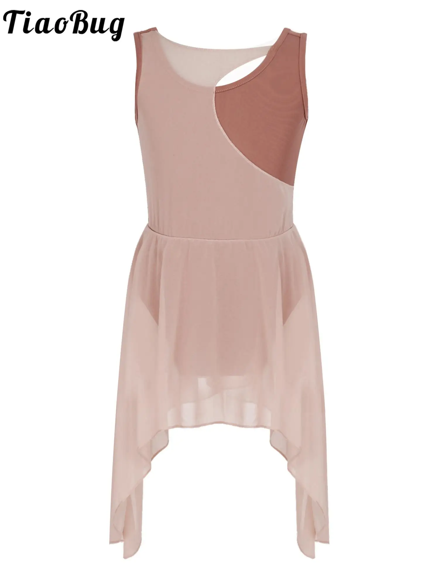 

Kids Girls Sleeveless Chiffon Patchwork Figure Ice Skating Dress Ballroonm Dance Competition Stage Performance Costume