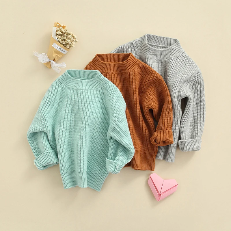 

Unisex Kids Fall Sweater, Solid Color O-Neck Long Sleeve Knitted Pullover Tops for Girls, Boys, 0-6 Years, 3 Colors