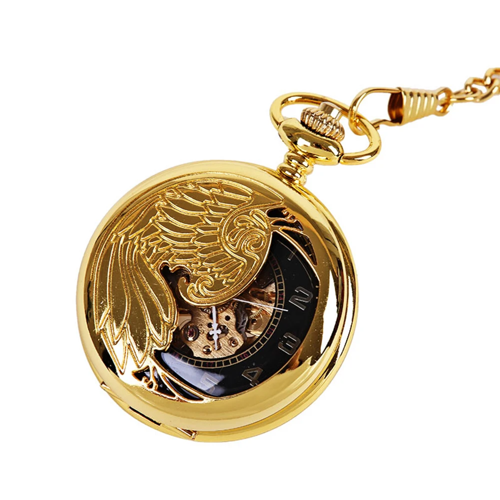 Carved-Eagle Mechanical Pocket Watches Necklace Pendant Clock Chain Festivals Birthday Gift