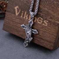 stainless steel cross prayer hand necklace mens religious gothic punk charm biker statement believer pendant jewelry gift