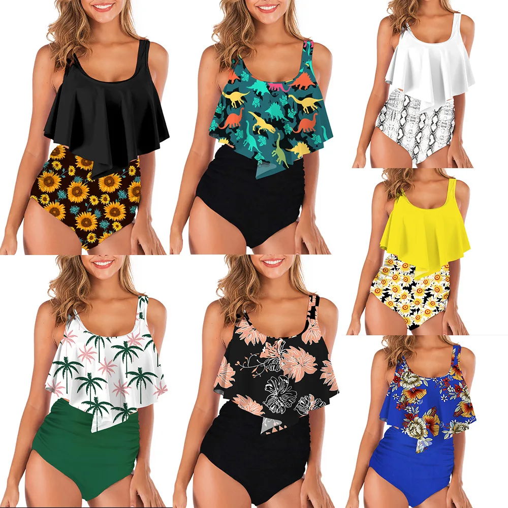 

Floral Ruffled Hem Sexy Bikini Micro Women Flora High-Waisted Two Piece Swimsuit 2022 Girl Beach Bathing Suit Swimwear Biquinis