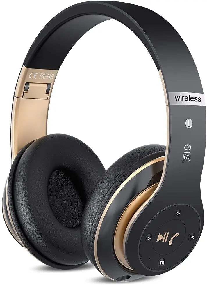 

6S Wireless Headphones Over Ear,[40 Hrs Playtime] Hi-Fi Stereo Foldable Wireless Stereo Headsets Apple Earbuds with Built-in Mic