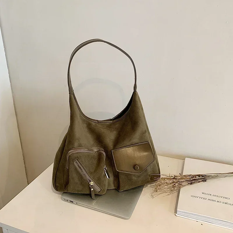 Замшевая сумка на молнии 2024 новый продукт однотонная большая вместимость