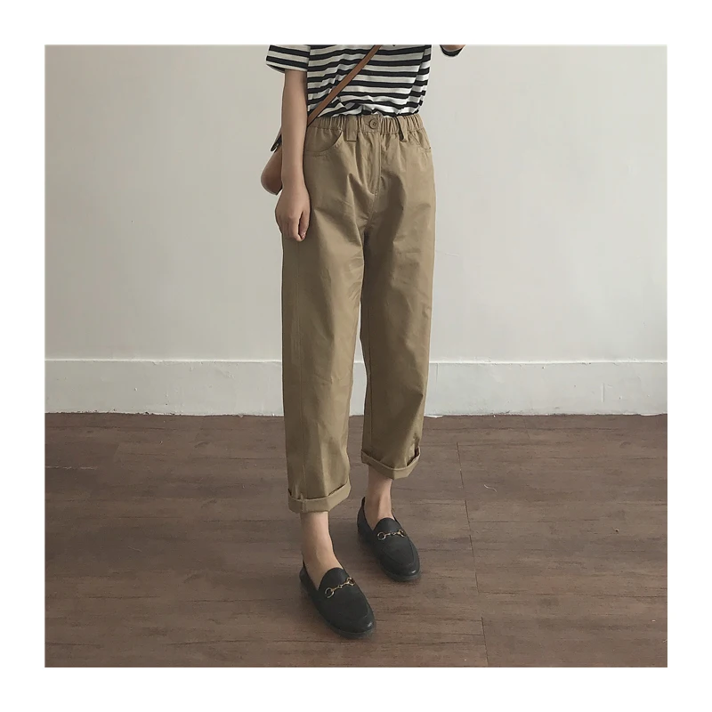 

2023 New Style Fat Sister Loose High Waist Straight Tube Thin Cover Leg Thick Casual Nine Part Cargo Pants Female