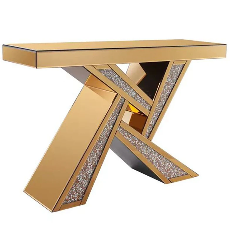 

Hot Sale Shining Porch Table Glass Surface Coffee Table Funiture for Living Room Silver And Gold Color