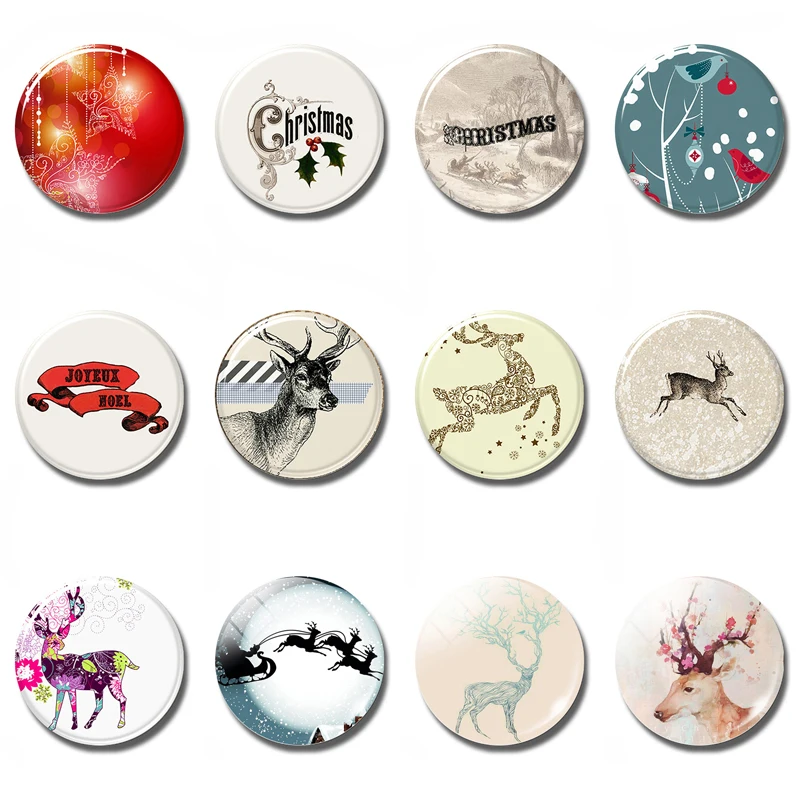 

Christmas Noel 30 MM Fridge Magnet Reindeer Christmas Xmas Gift Glass Dome Magnetic Refrigerator Stickers Note Holder Home Decor