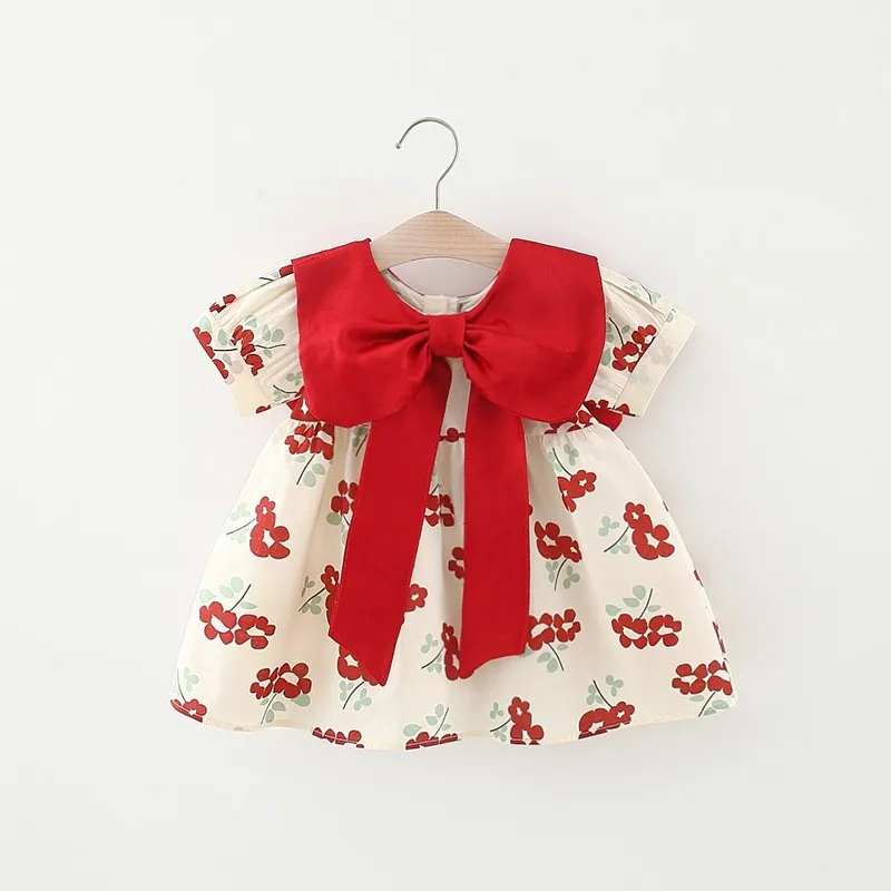 

Новинка 2022, детское платье для девочек, Повседневное платье принцессы для малышей, платья с коротким рукавом и цветочным бантом для младенц...