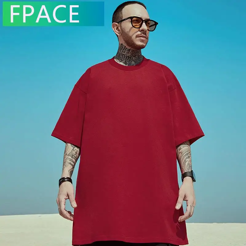 

FPACE New Summer Men T Shirt Fashion Solid T Shirt Mens Oversized Hip Hop Short Sleeve Casual Cotton Streetwear Unisex Top Tee