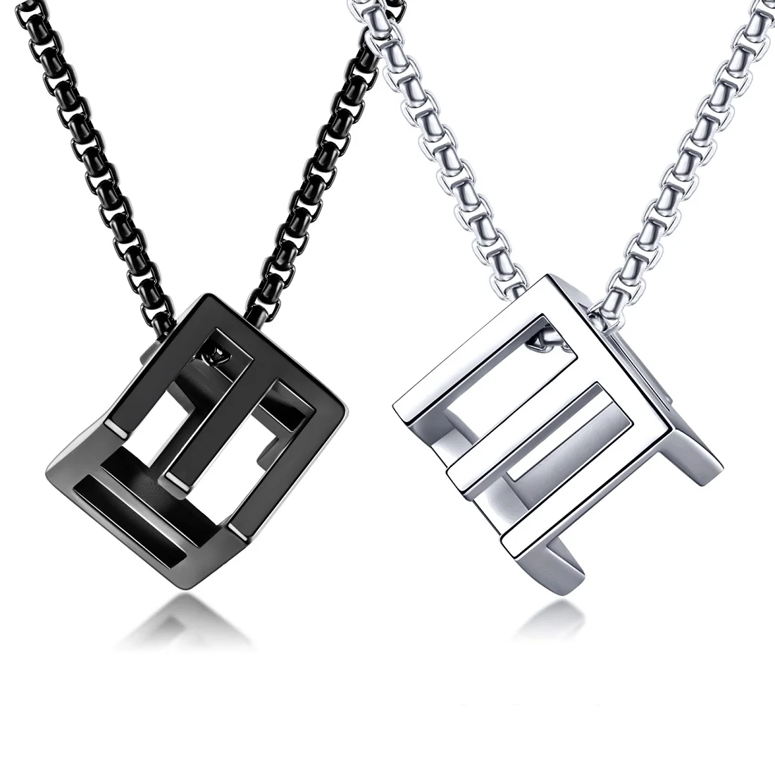 

JHSL Male Men Statement Pendant & Necklace Box Chain Black Silver Color Stainless Steel Fashion Jewelry Gift
