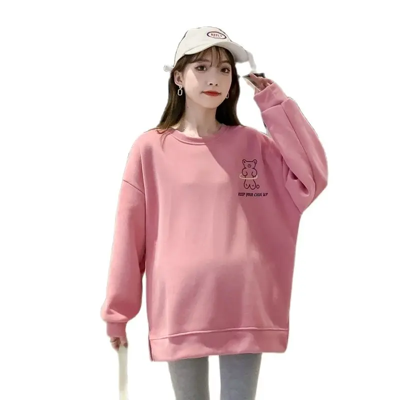 

Autumn Pregnant Women Loose Fleece Jacket Side Split Fashion Maternity Cotton Pullovers Long Sleeve Plus Size Pregnancy Hoodies