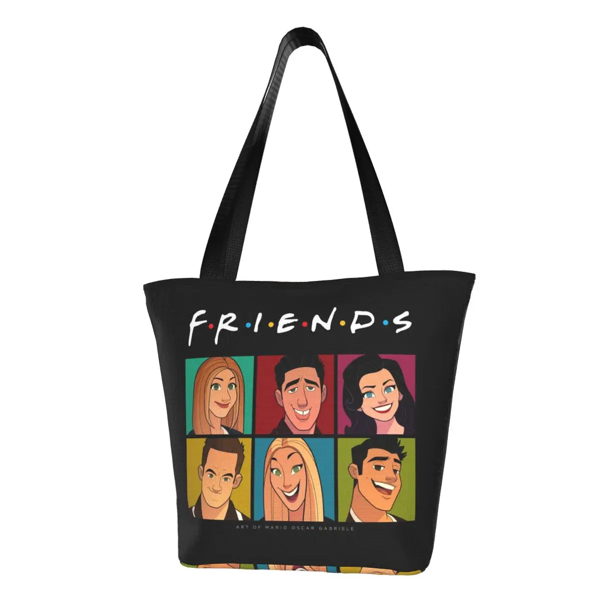 

Cartoon Friends Grocery Shopping Bags Fashion Printed Canvas Shopper Tote Shoulder Bags Big Capacity Washable TV Show Handbag