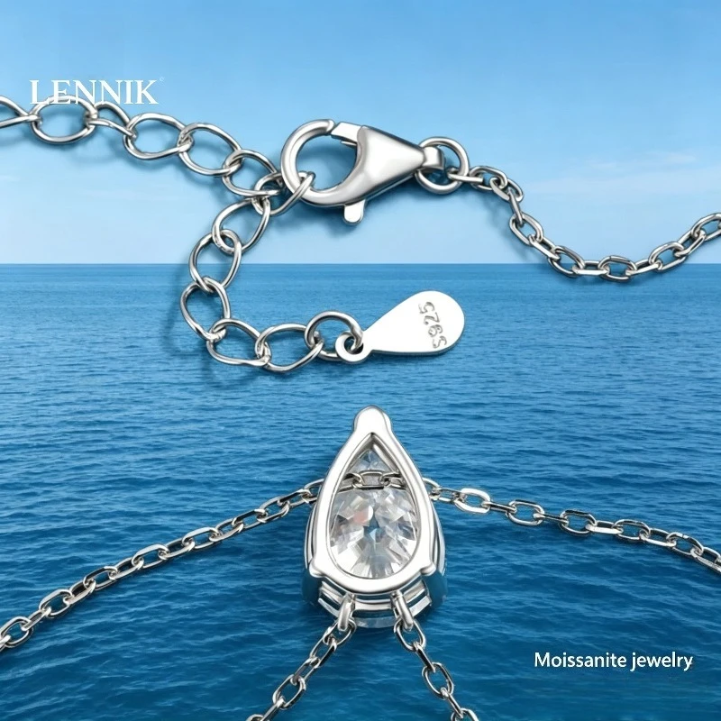 Фото Изысканное женское колье-подвеска LENNIK с длинными кисточками, муассанитом грушевидной огранки 1/2/3 карата, имитацией бриллиантов, из серебра 925 пробы, для вечеринок №2