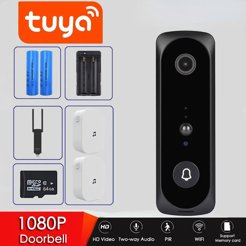 

Tuya APP 2MP Smart WiFi Video Doorbell Camera Visual Intercom with Chime Night vision IP Door Bell Wireless Home Security Camera